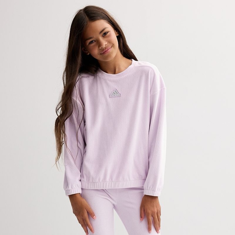 NWT Adidas 2 pcs Set Girls Ribbed Crewneck Pullover Sweatshirt and Short Size 6X
